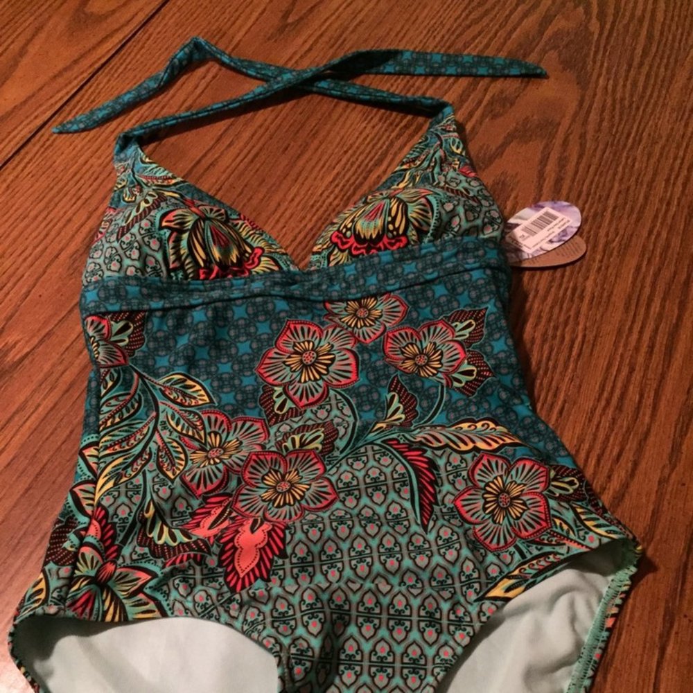 Prana Teal Multicolor Floral One-Piece Swimsuit